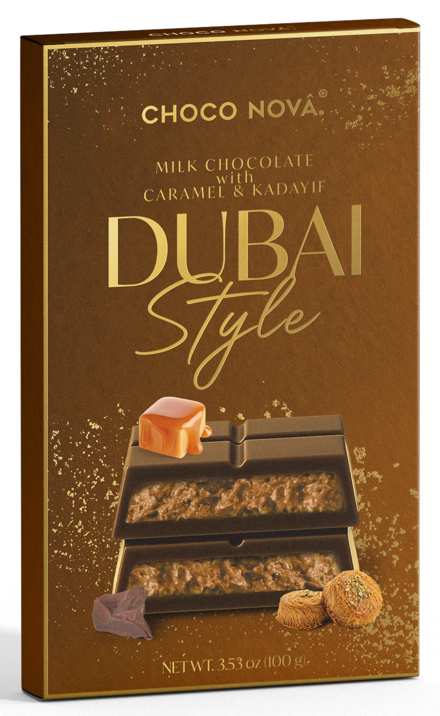 Choco Nova Signature Milk Chocolate – Dubai Style with Caramel & Kadayif (100g)