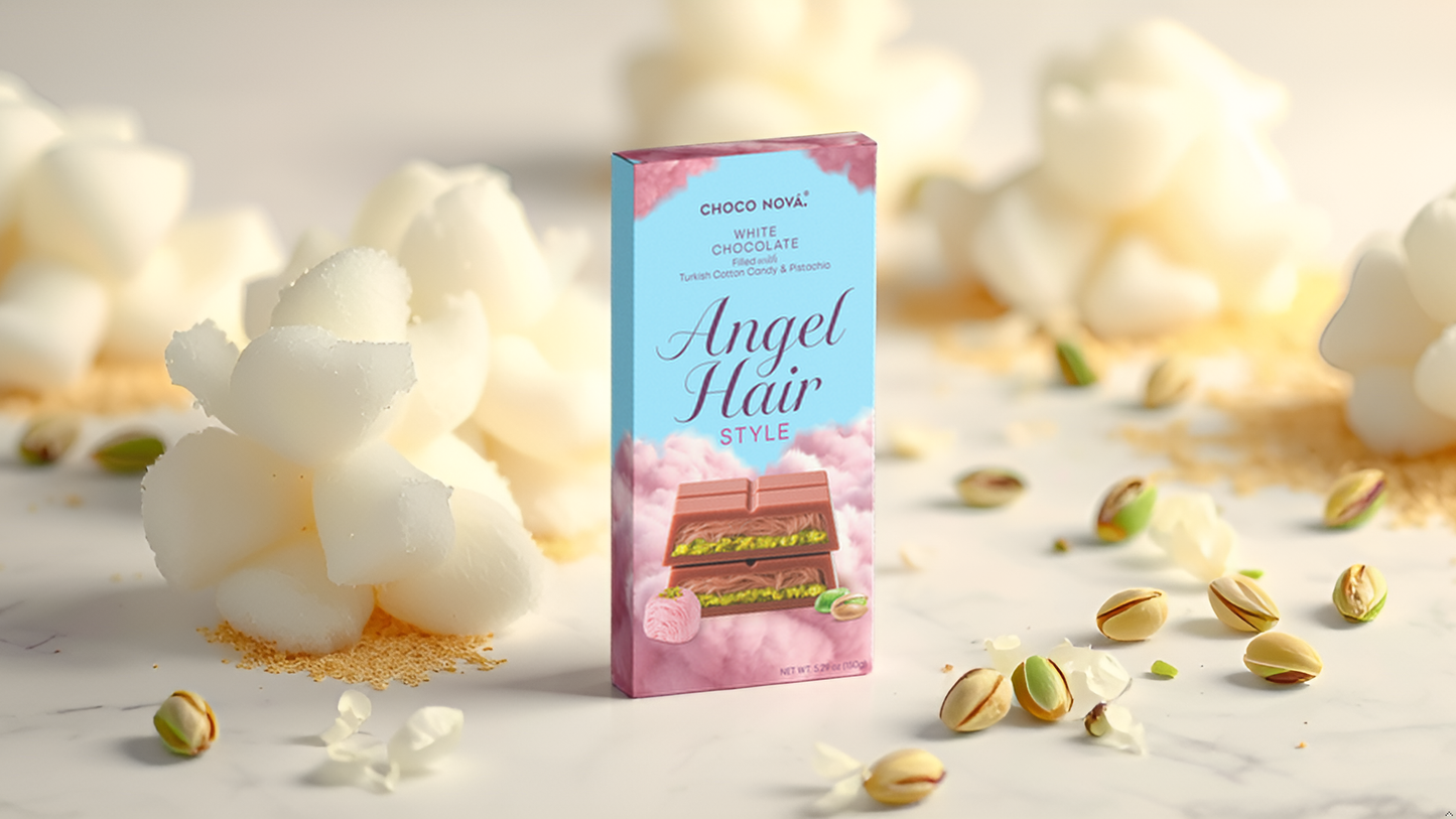 Choco Nova Angel Hair – White Chocolate with Pistachio & Turkish Cotton Candy (150g)