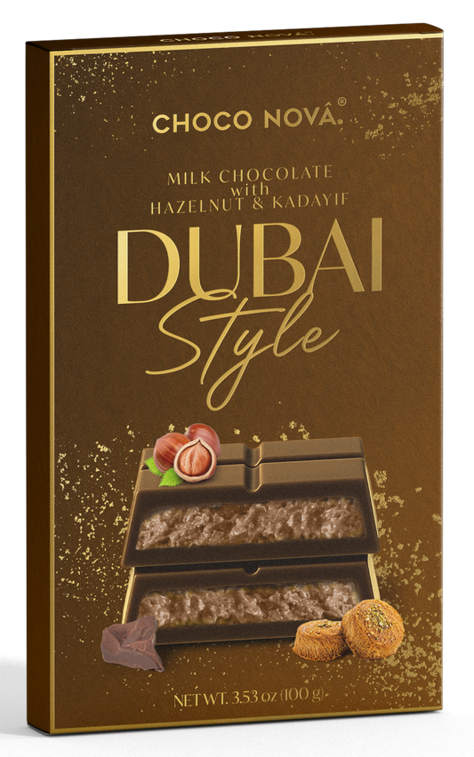Choco Nova Signature Milk Chocolate – Dubai Style with Hazelnut & Kadayif (100g)