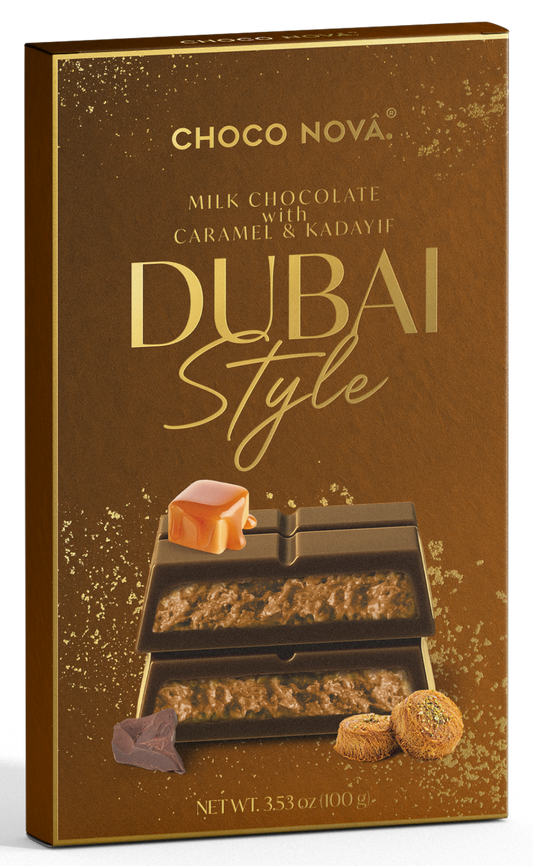 Choco Nova Signature Milk Chocolate – Dubai Style with Caramel & Kadayif (100g)