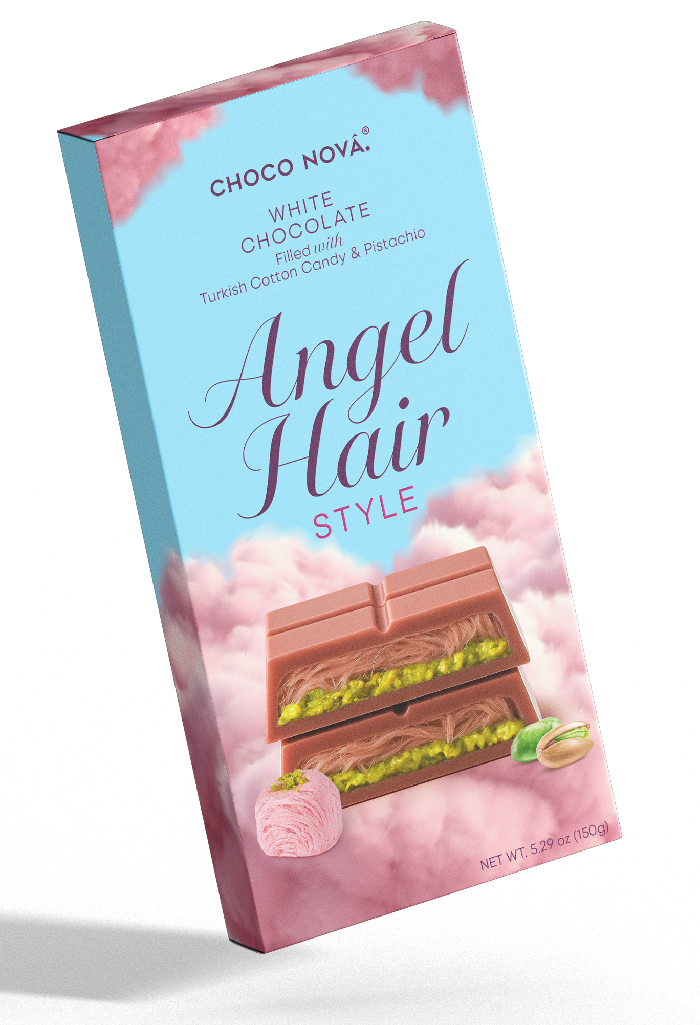 Choco Nova Angel Hair – White Chocolate with Pistachio & Turkish Cotton Candy (150g)