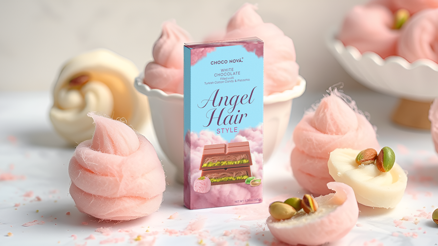 Choco Nova Angel Hair – White Chocolate with Pistachio & Turkish Cotton Candy (150g)