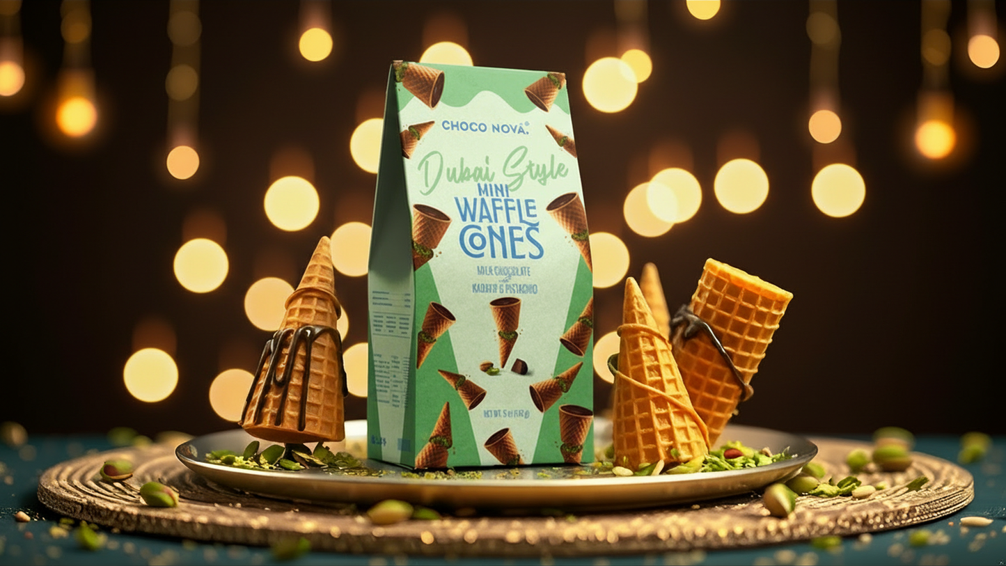 Choco Nova Milk Chocolate Mini Waffle Cones – Dubai Style (142g)