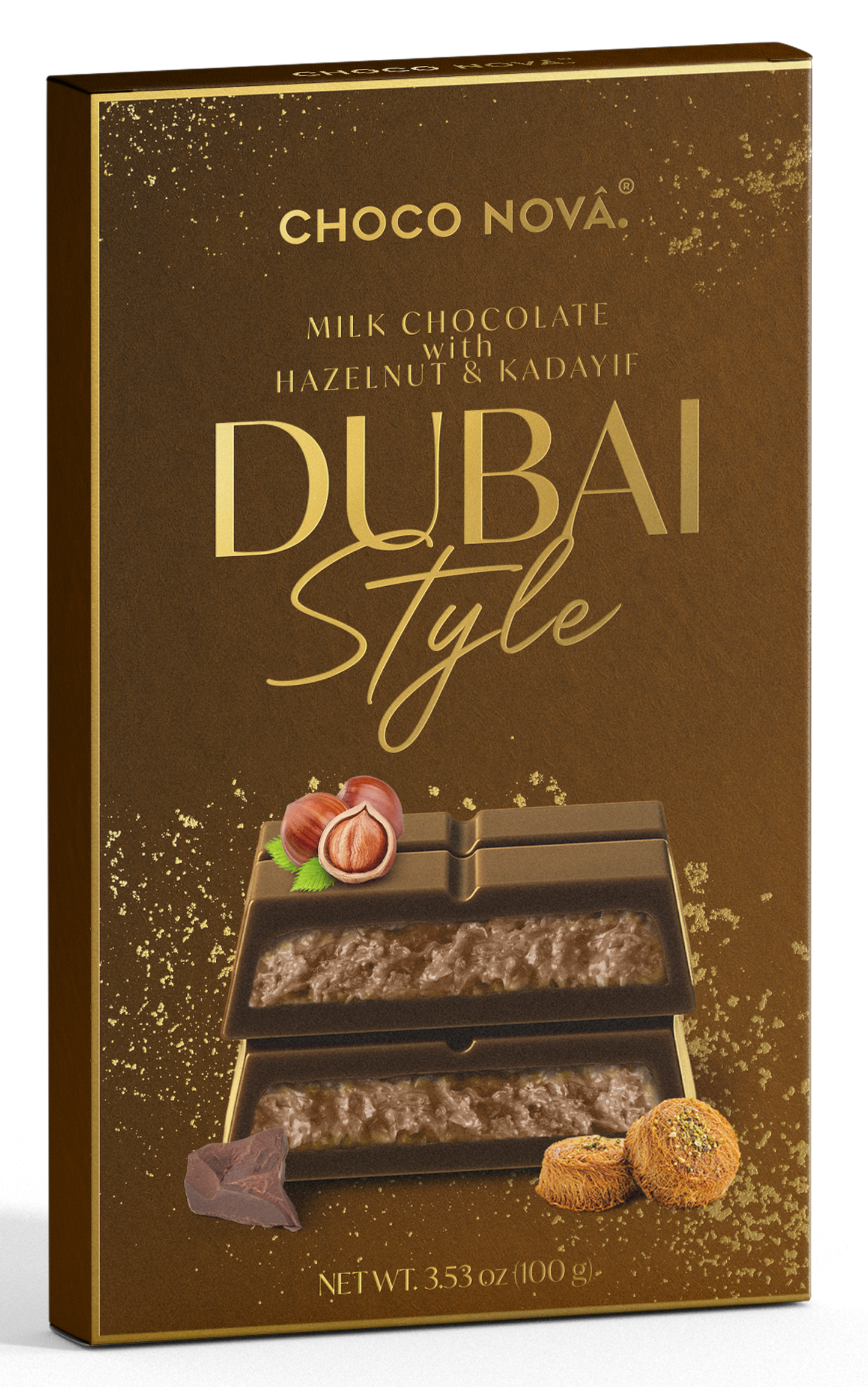 Choco Nova Signature Milk Chocolate – Dubai Style with Hazelnut & Kadayif (100g)