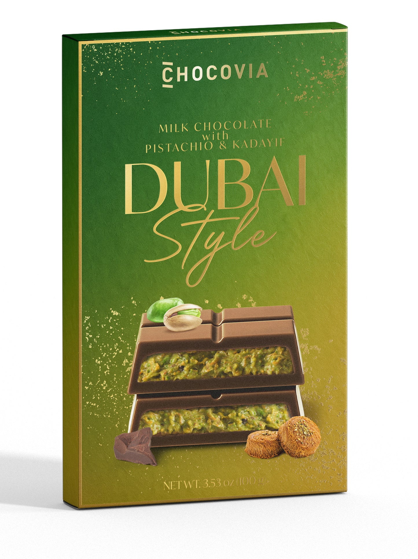 Choco Nova Signature Milk Chocolate – Dubai Style with Pistachio & Kadayif (100g)