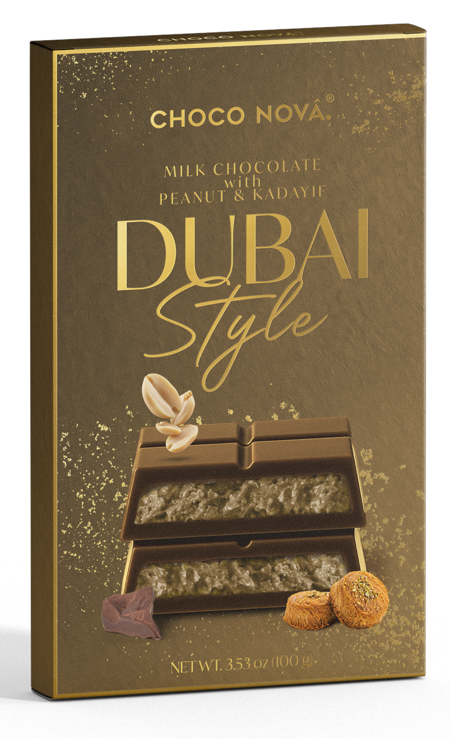 Choco Nova Signature Milk Chocolate – Dubai Style with Peanut & Kadayif (100g)